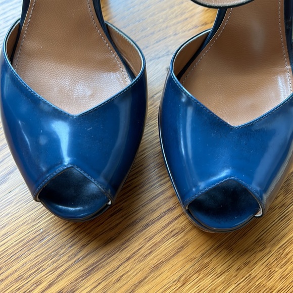 Ralph Lauren blue patent peep toe platform heels w ankle strap 39.5 purple label - Picture 4 of 10